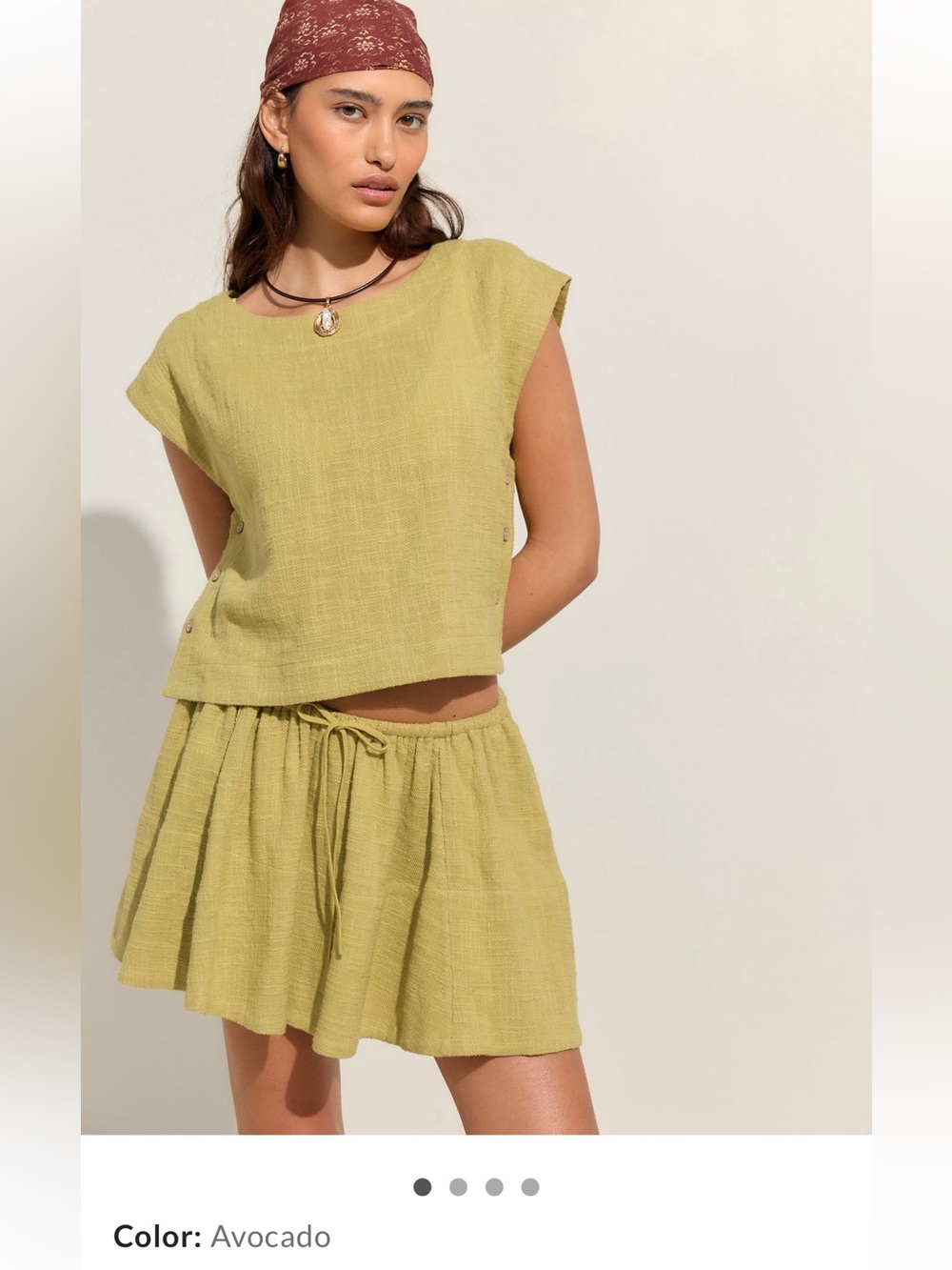 Free People Skye Mini Skirt Set in Avocado